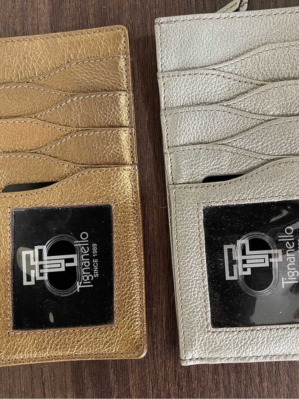 Tignanello Metallic Card Wallets in Gold and Silver Tones - Picture 1 of 8